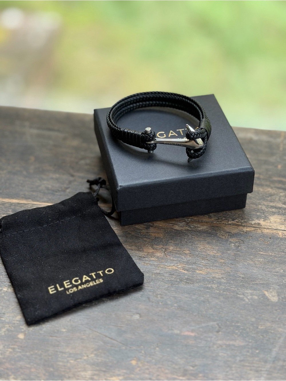 Men’s Black leather Anchor Wrap Bracelet
